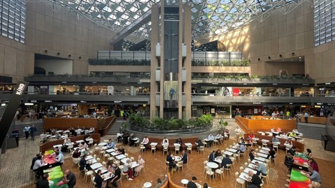 View of inside building with glass panels