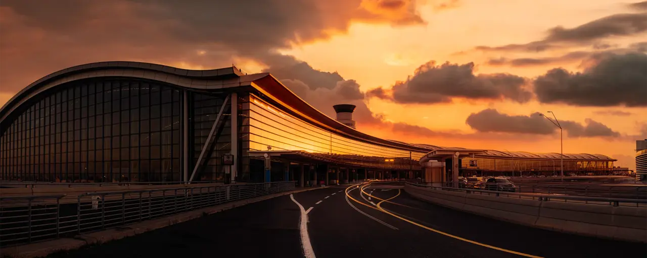 Toronto Pearson airport at sunset. 