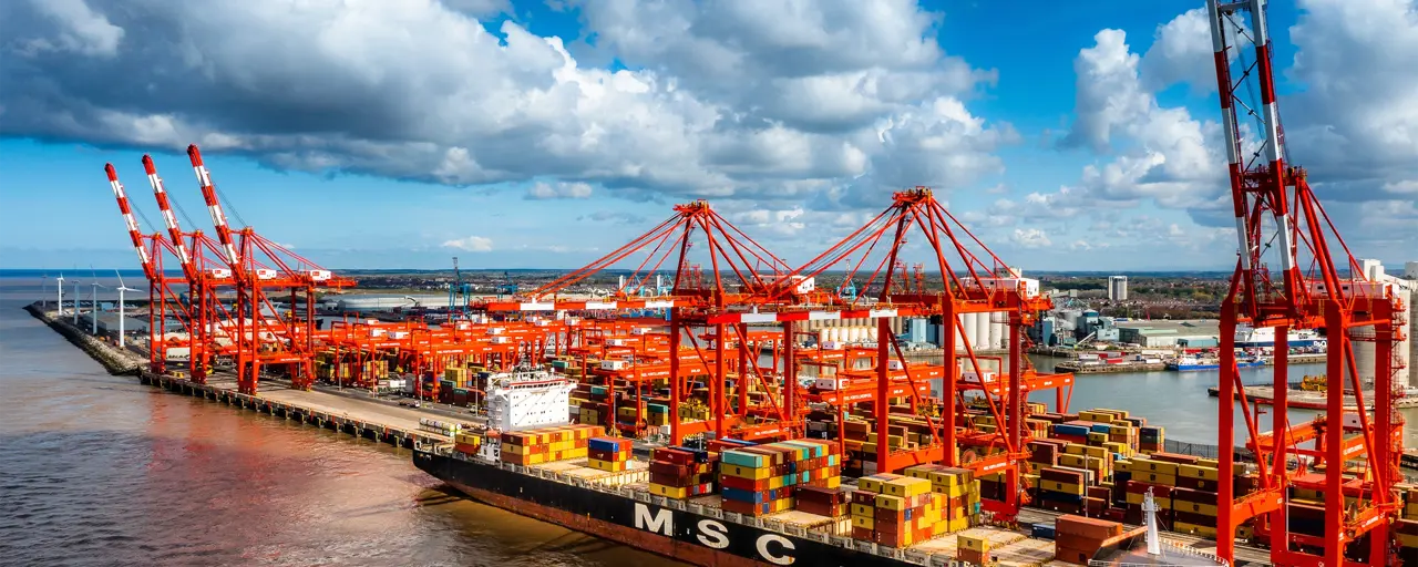 View of the ship at UK harbour