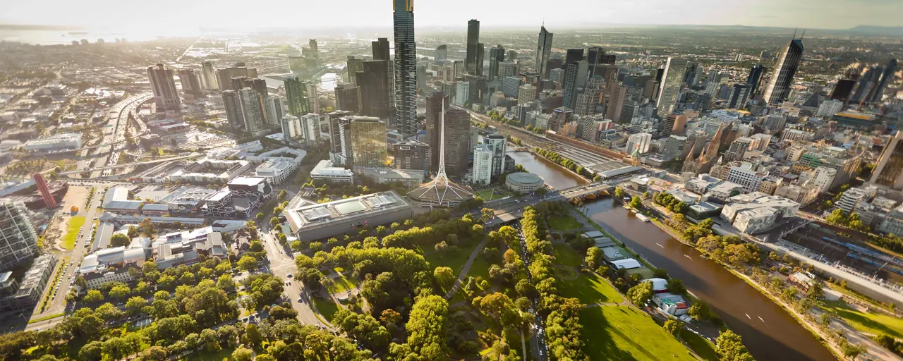 Australian city centre on the river with skyscrapers in the background