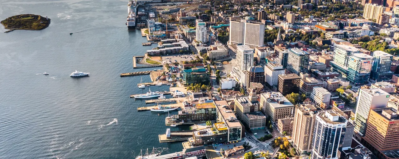 Seashore coastline and marina city in Canada