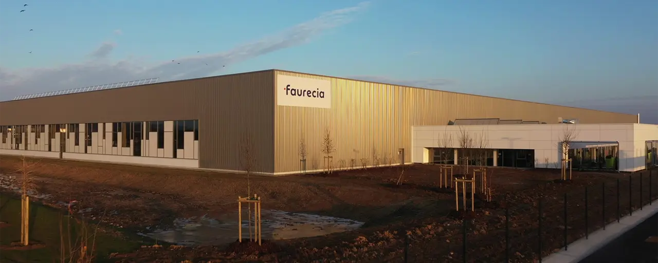 Aerial shot of Faurecia’s sustainable automotive plant in France.