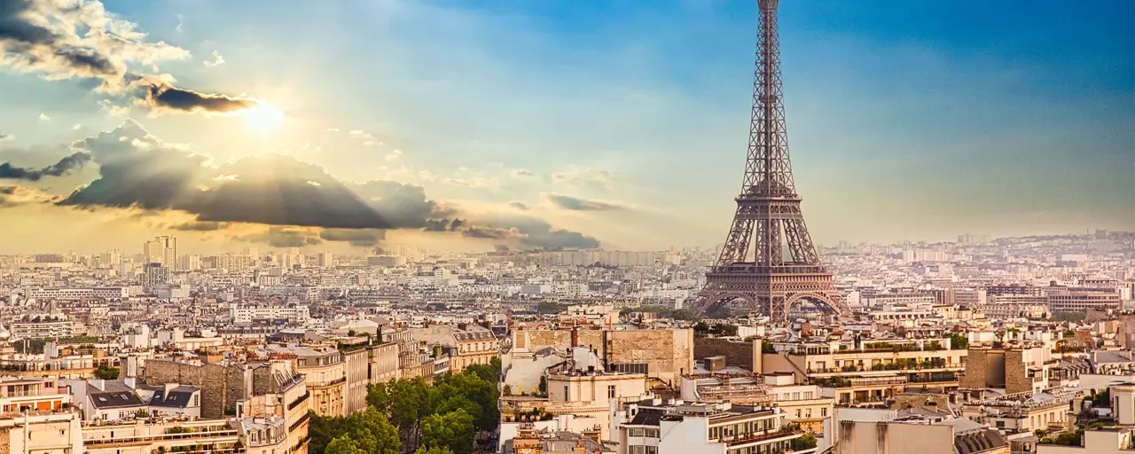 The Eiffel Tower in the Paris Skyline at Sunrise