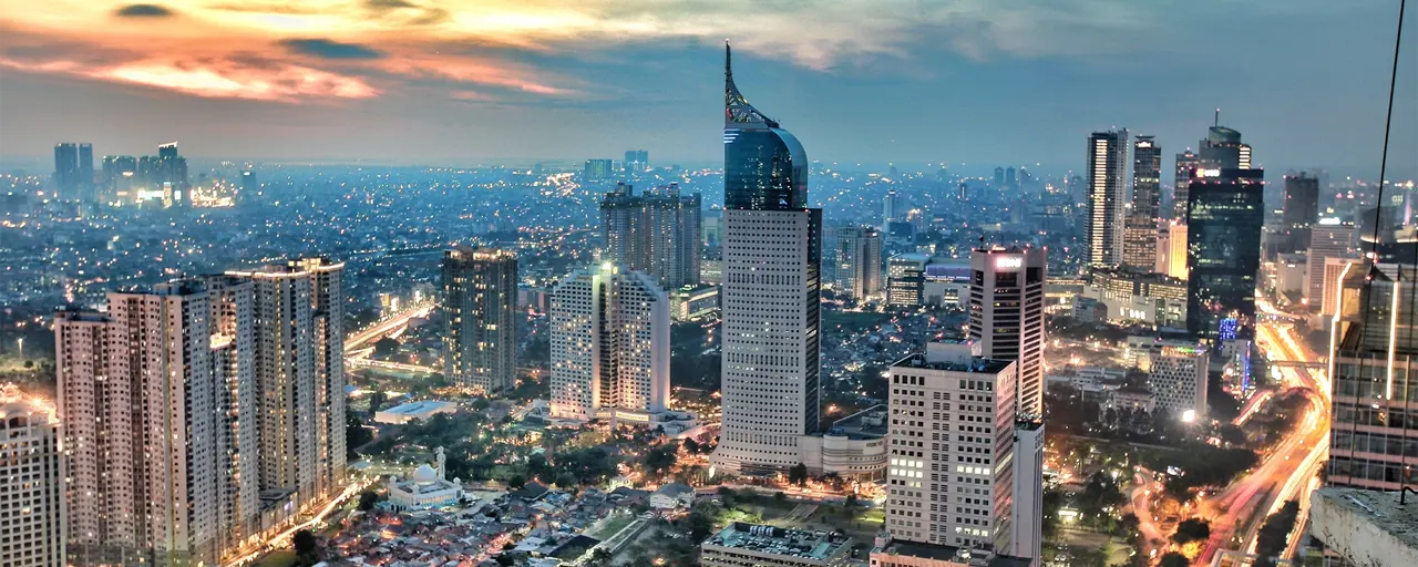 City skyline at sunset, Jakarta, Indonesia