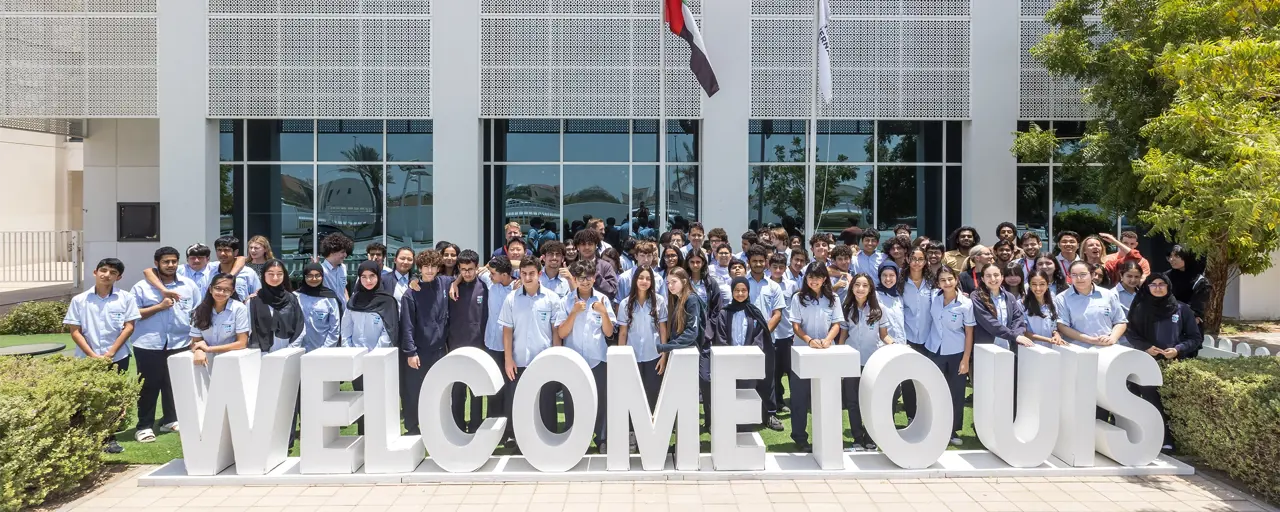 Big group of students outside of the school in UAE