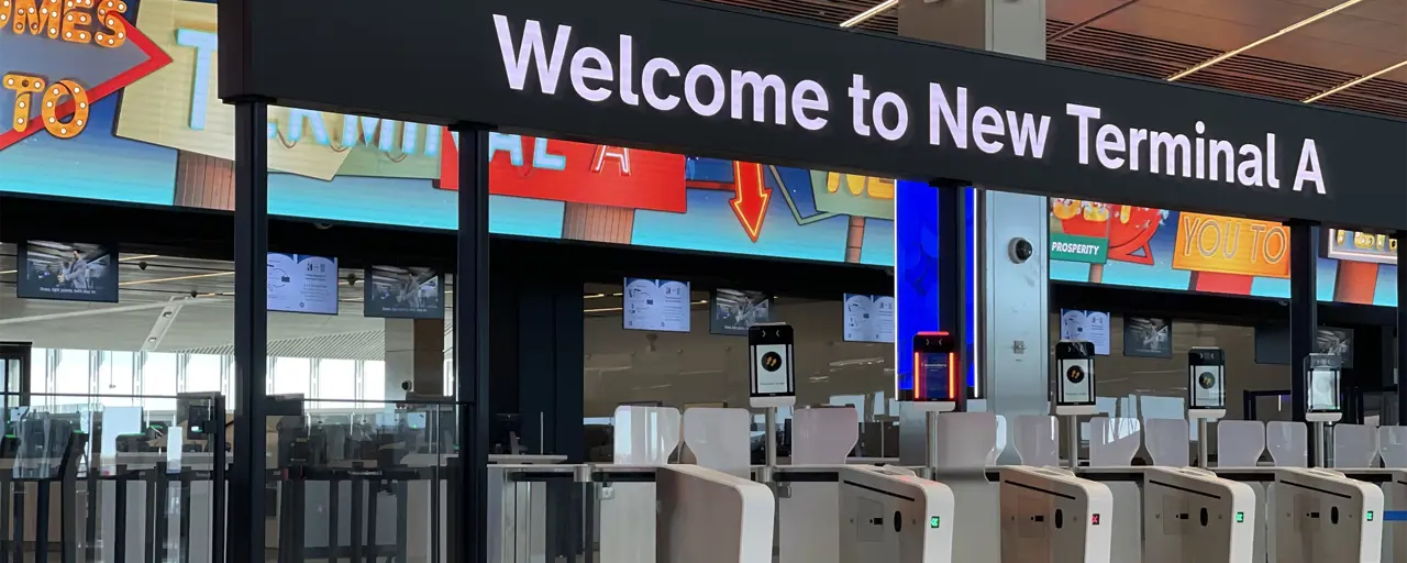 Port terminal in New York with ticket turnstiles 