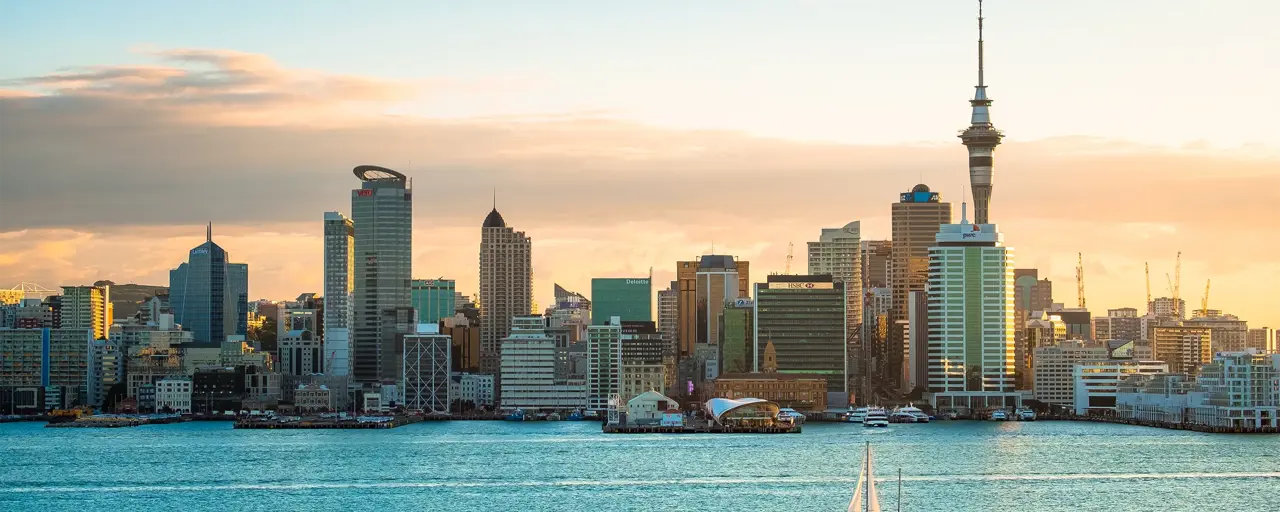 Auckland, New Zealand, Panorama view, landscape of the building in Auckland city before sunset