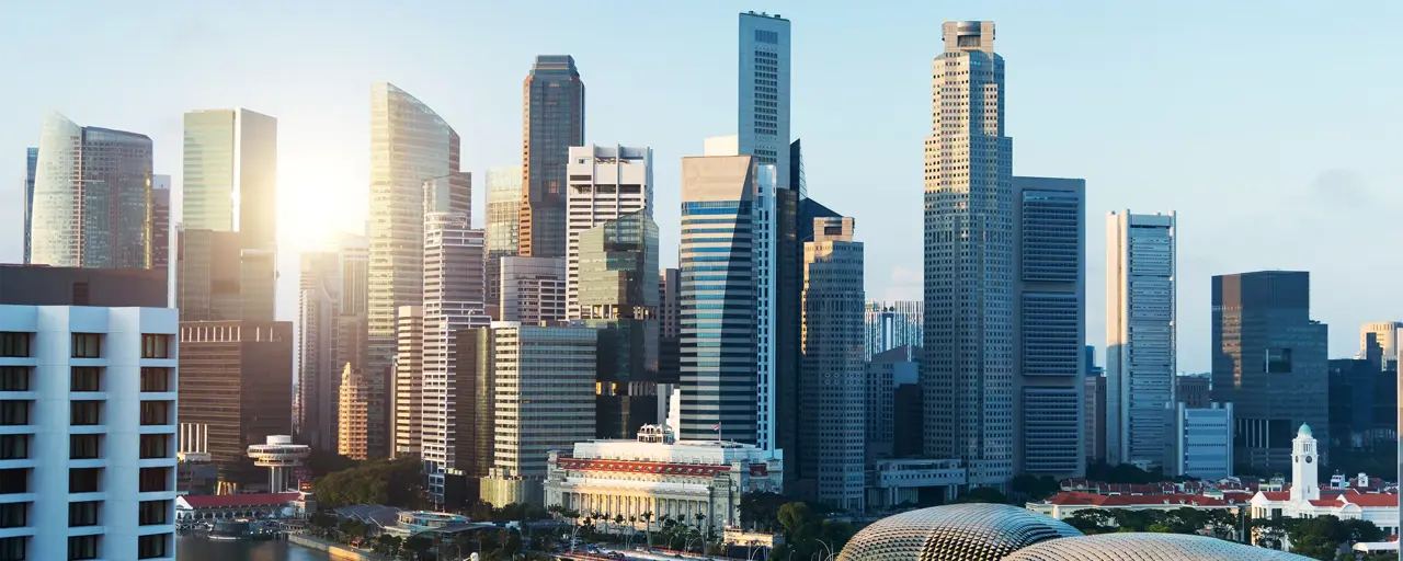 View of Singapore business district in a sunny day