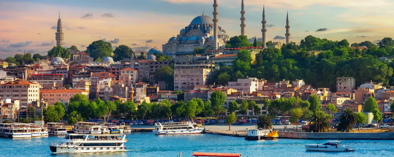 Touristic sightseeing ships in istanbul city, Turkey.