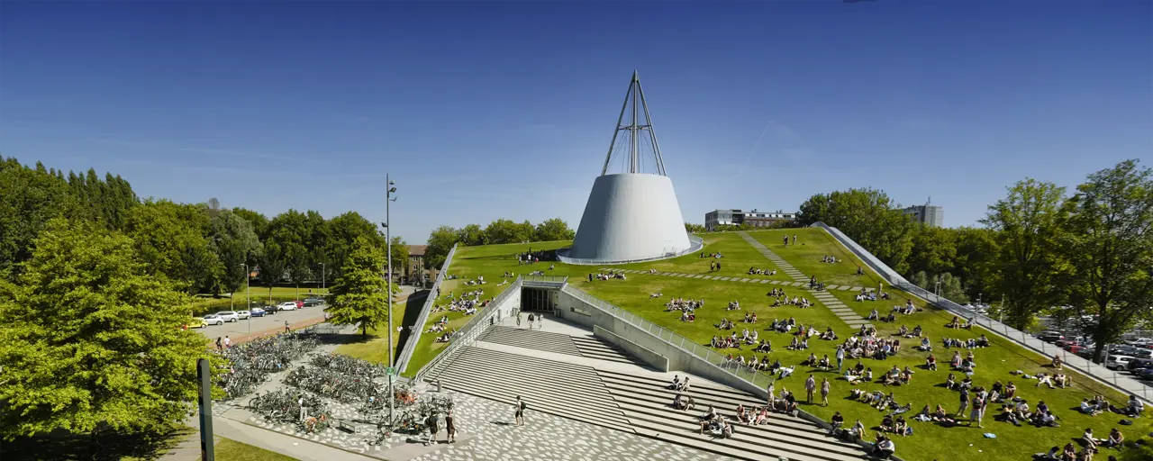 People on grass at university