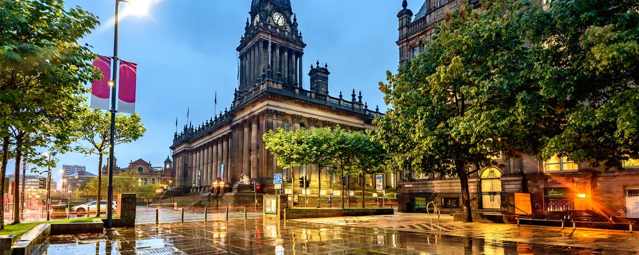 Exterior shot of West Yorkshire square in the UK.